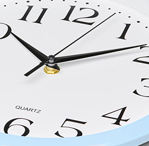 Image of Bernhard Products Light Blue Wall Clock Silent Non Ticking - 12 Inch Quality Quartz Battery Operated Round Easy to Read Home /Kitchen /Office /Classroom /School Clock