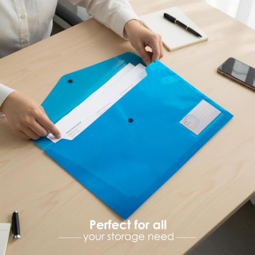 Image of Shuban A4 Plastic File Folder Document Organizer, Plastic File Holder with Snap Button, Waterproof Certificate Folder for Office, School, Home (Style-1-Plain Folder - 5 Pcs -Multi Color)