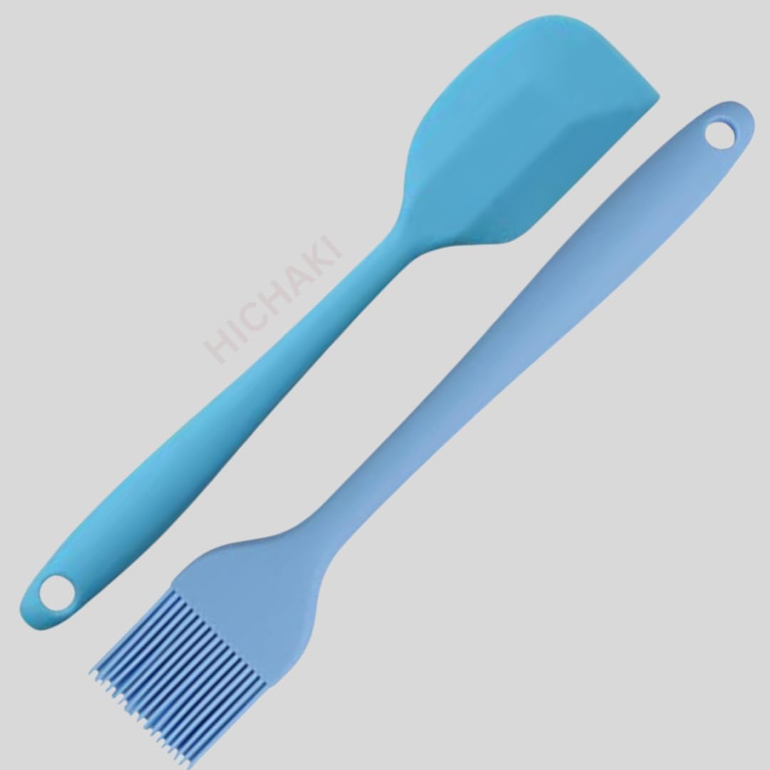 27CM Premium Silicone Spatula & Basting Brush Set – Heat-Resistant, BPA-Free Cooking & Baking Tools with 2 Hanging Hooks (Blue)-image-7