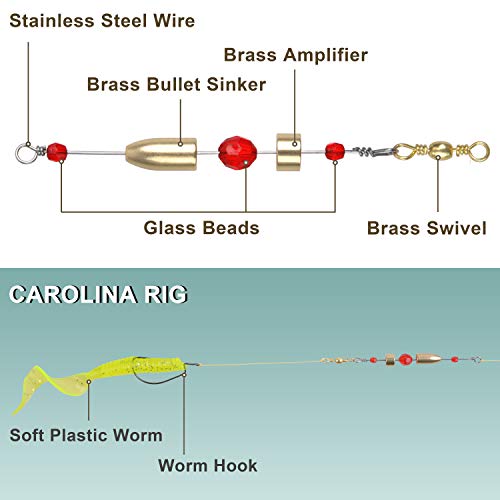 Carolina Fishing Rigs Crr Carolina Ready Rig,6Pcs Brass Pre Rigged Carolina Rig With Sinker Weight Beads Barrel Swivels For Bass Saltwater Freshwater #TOP3