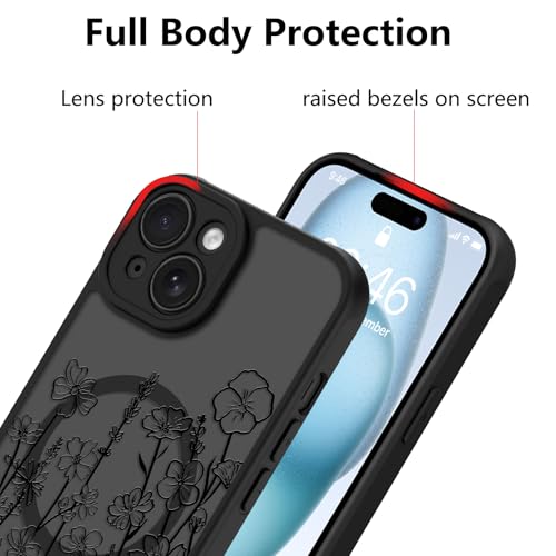 Image of KANGHAR Case for iPhone 15 Florals Pattern | [Compatible with Magsafe] Cute Blooming Flowers Protective Magnetic Case for Girls Women Men