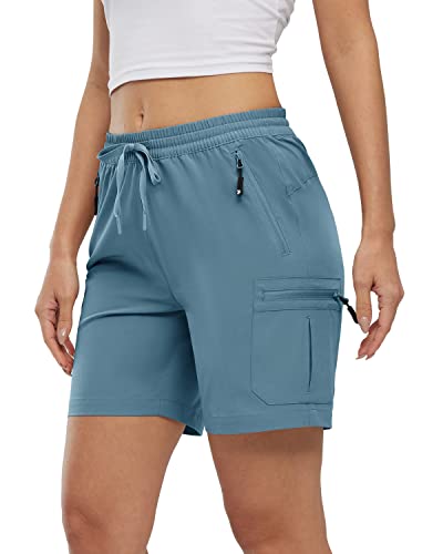Image of Rdruko Womens Hiking Cargo Shorts with 4 Zip Pockets, Grey Blue M