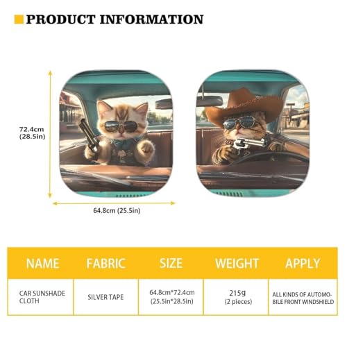 Image of Western Cowboy Cat Sunshade Visor 2 PCS Car Windshield Sun Shade Easy Installation Foldable Automotive Interior Accessories for Sun Protection Sun Shade for UV Protection