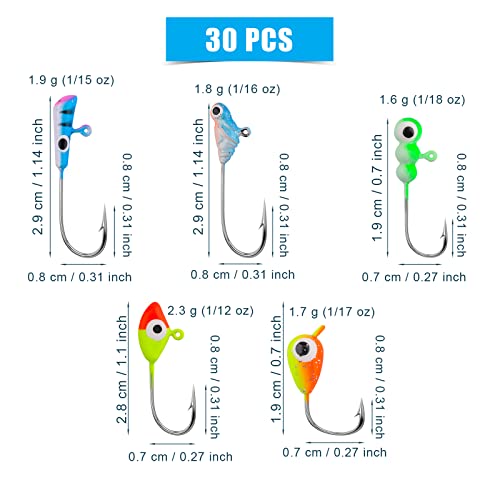 KINBOM 30 Stück Angelhaken, Kohlenstoffstahl Angelköder Jigs Lebensecht Crappie Panfish Zander Jighead Angelhaken… – Bild 3