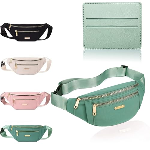 BAIYSFFG Fanny Pack Fashionable Waist Bag Unisex Fashion Waist Bag Casual Travel Bum Bag with 3 Zipper Pockets for Women Men Sports Running Hiking Jogging (Green 1)