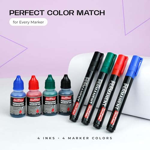 Image of Soni Officemate Permanent Marker Ink -15ml | Pack of 4 (Mix)|Black, Blue, Red & Green | Quick-Dry, Smudge-Free, Long-Lasting | Eco-Friendly