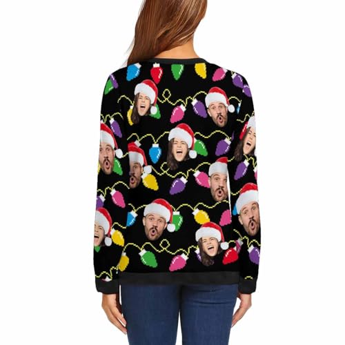 Artsadd Custom Ugly Christmas Sweatshirts with Photo Personalized Funny Face Crewneck Sweater Hoodies for Men Women Christmas4