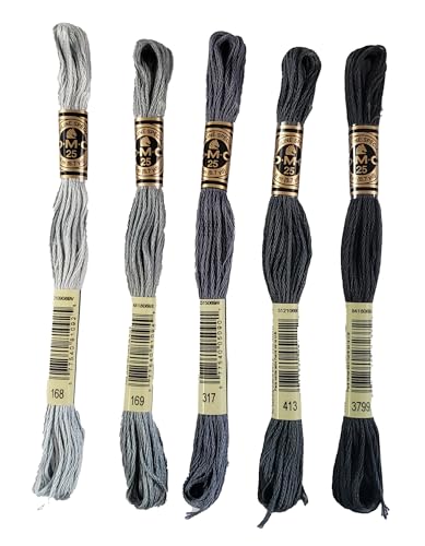 Image of DMC 6-Strand Embroidery Cotton Bundle - Pewter Gray Color Family - 5 Skeins of Thread - 8.7yd Skeins
