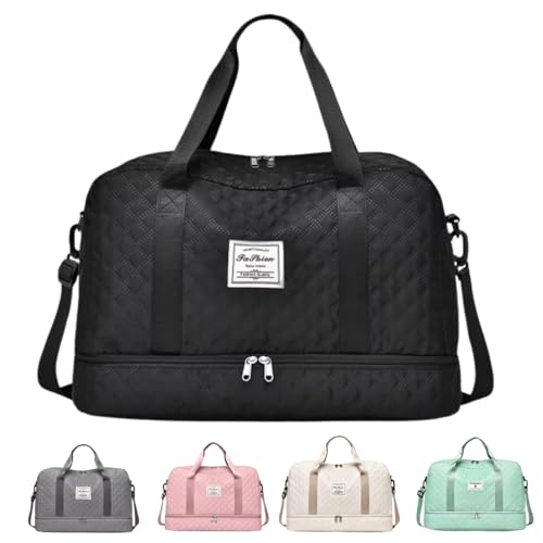 Bolsa de Viagem Mala de Mão Bordo Academia com Bolso para Tenis e Roupas Molhadas (Preta, 50X33X26cm)