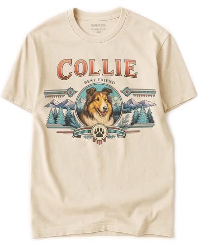 Collie Tshirt for Men & Women - Wilderness Artwork - 100% Natural, Raw, Undyed, Heavyweight Cotton