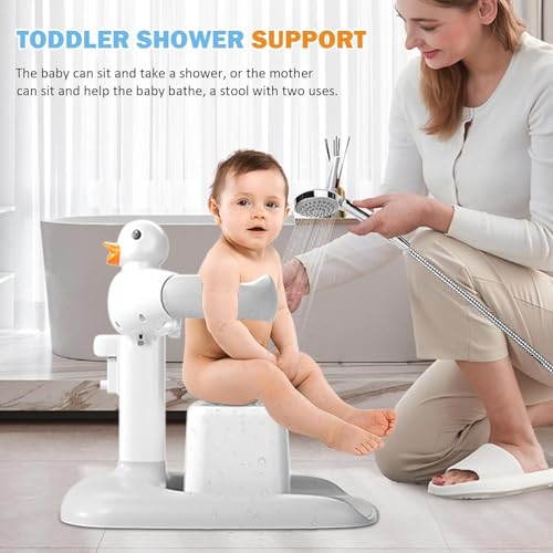 Image of Baby Bath Tub with Stand, Baby Hug Bath Tower for Standing Up Themselves, 0-48 Months Adjustable Size Toddler Shower Stand Support, Durable Baby Bath Aid, Free Mother Hands