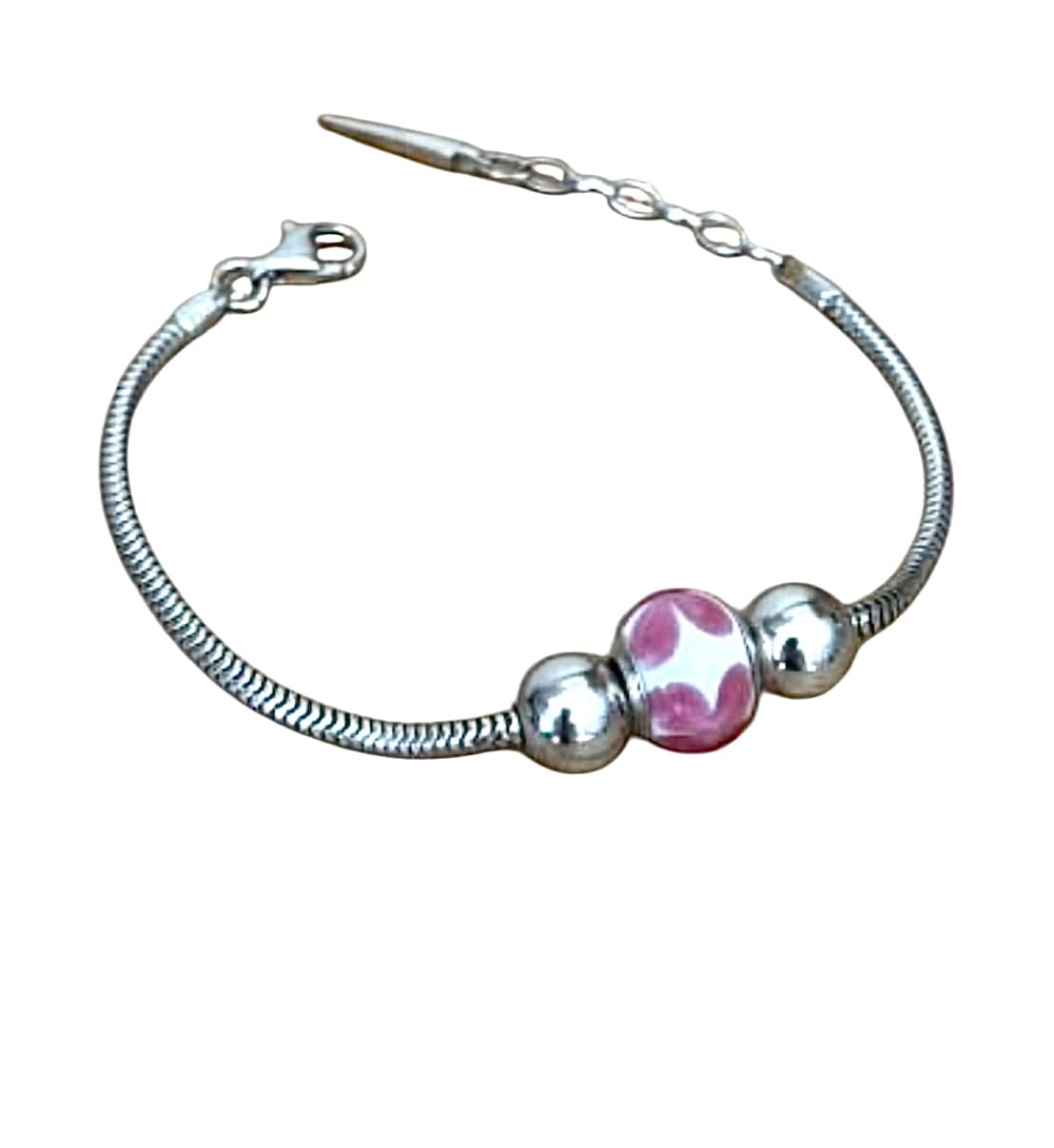 Bracciale con charm in vetro di Murano e sfere in argento rodiato 925/000