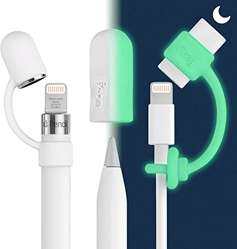 [3-Piece] Cozy Combo Pack - Original Compatible with Pencil Cap Holder & Charger/Nib Accessories for Compatible with iPad Pro 6th Generation | Case-Friendly Design (Glow in The Dark)