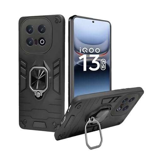 Image of A rtistque Armor Bumper Back Case Cover for iQOO 13 5G | Stylish Ring Holder & Inbuilt Stand | Shockproof TPU Protective Design | 360 Degree | iQOO 13 Back Cover - Black