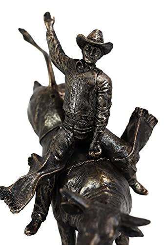 Estatua occidental rústica de vaquero montando toro de 10.5" miniatura 3