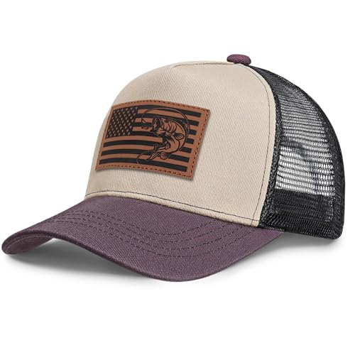 Image of Fishing Gifts for Men American Flag Trucker Hat Mens Fathers Day Christmas Birthday Gifts Fishing Hat for Dad