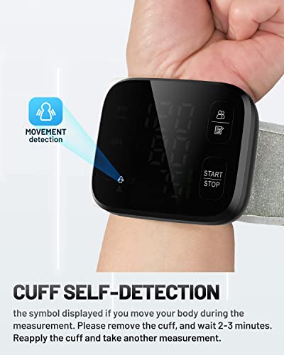Oklar Blood Pressure Monitor LED Backlit Display Automatic Wrist Cuff Bp Machine with Carrying Case, 120x2 Reading Memory, Black - Thumbnail 5