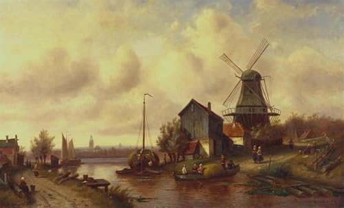 Tableau un village fluvial hollandais de Charles Henri Leickert toile 60x90cm