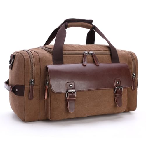 Tote Vintage Canvas Duffle Bag, 35L Stylish Vintage Canvas Travel Duffel Backpack Multifunctional Overnight Weekender Overnight Travel Bag (Coffee)