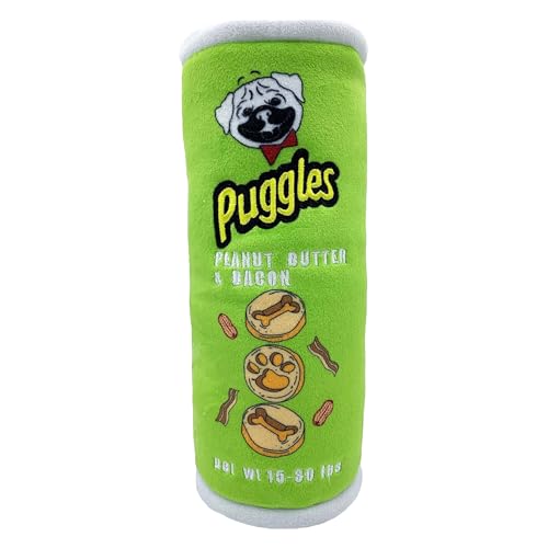 Huxley & Kent Funny Dog Toy w/Squeaker – Power Plush Squeaky Dog Toys for Small, Medium & Large Dogs – Soft Stuffed Animal for Indoor Play & Fetch - Puggles Can, Small