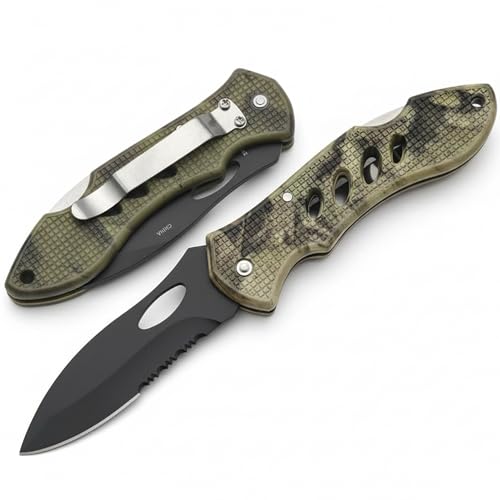 SZCO 4' Tactical Folding Pocket Knife for Men – EDC Knife with Half Serrated Stainless Steel Blade, Camouflage Handle & Lockback with Belt Clip for Camping, Hunting, Everyday Carry