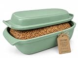 KERAZO 3,5 Liter Brotbackform mit Deckel aus Steingut, 33×16×14 cm, Bräter, Auflaufform, Gratinform, Schmortopf, Brottopf (Grün)