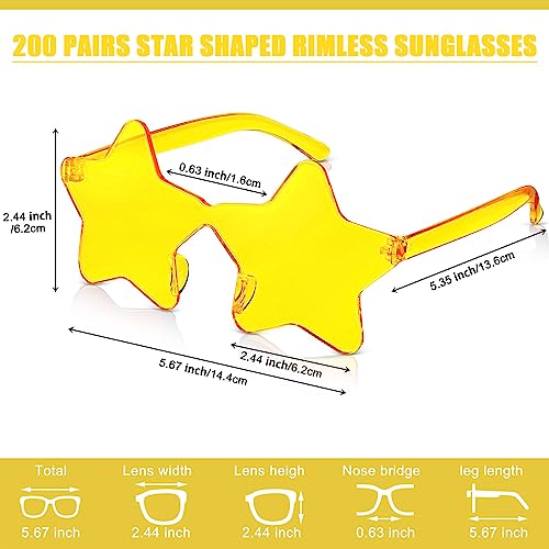 Image of Kanayu 200 Pair Star Shaped Rimless Sunglasses Transparent Star Candy Color Pentagram Glasses for Adult