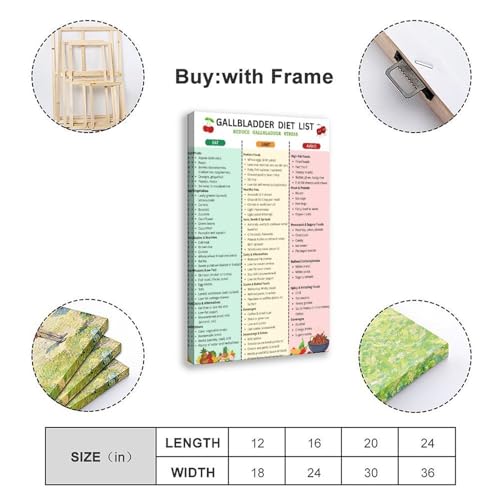 Poster sur toile liste de nourriture tableau aliments 61x91cm