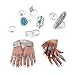 Yean Boho Turquoise Rings Set Flower Joint Knuckle Rings Plain Ring Band for Women and Girls
