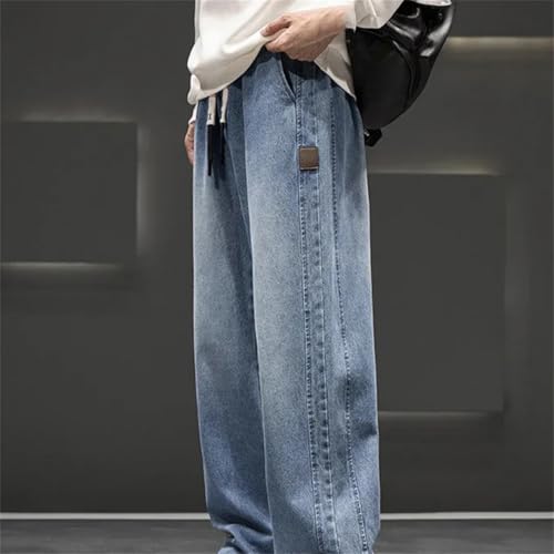 Men's Loose Fit Wide Leg Jeans Washed Straight Cut Denim Trousers Outdoor Casual Neutral Style Plus Size4