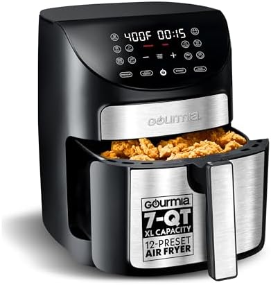 Gourmia Air Fryer - 7 Qt Large Capacity, FryForce360º, Digital Display with 10 Presets, Roast, Bake, Broil, Dehydrate, Dishwasher Safe Accessories, Black