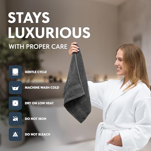 Image of White Classic Luxury Dark Gray Hand Towels - Soft 100% Turkish Cotton | Highly Absorbent Hotel spa Bathroom Towel Collection | 16x30 Inch | Set of 6