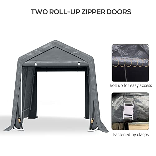 Outsunny 9' X 8' Garden Storage Tent, Heavy Duty Bike Shed, Patio Storage Shelter W/Metal Frame And Double Zipper Doors, Dark Grey #TOP5