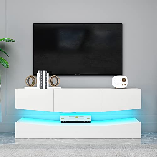 Buy a Stylish White Floating TV Stand with LED Lights to Light Up Your Home