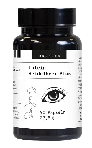 Vitamin C, A, E, Zink Nahrungsergänzungsmittel Vegan - Dr. Jung Pharma Lutein Heidelbeer Plus 90 Kapseln - Für die Augen, zur Erhaltung der normalen Sehkraft Cover