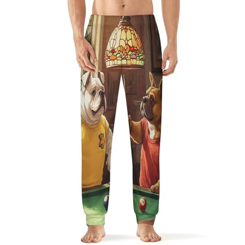 Dogs Playing Pool Billiard Men's Pajamas Pants Lightweight Sleep Lounge Pant Pjs Bottoms Casual Sleepwear