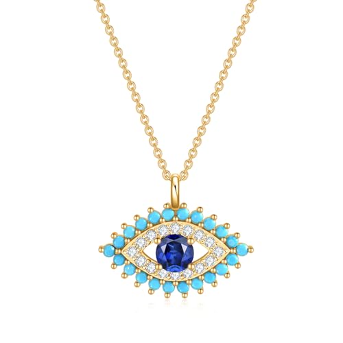 Rnivida Evil Eye Protection Pendant Necklace Blue Eye Jewelry with Turquoise & Cubic Zirconia Beads