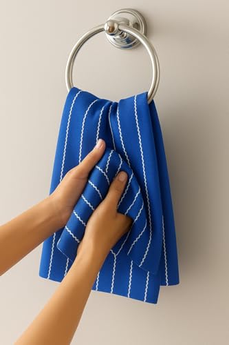 Image of Crazy Weaves Cotton Hand Towel Lunch Towel Daily use Towel Face Towel Pack of 4 (18 inch * 24 inch) 100% Pure Cotton (Blue Dobby, 18 X 24)