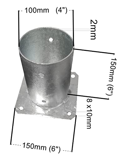 Round Fence Post Bolt Down Circular Bracket Heavy Duty Hot-Dip Galvanised Foot Base Support Pergola Size:Diameter: 100mm (4") Height: 150mm (6") - Image 2