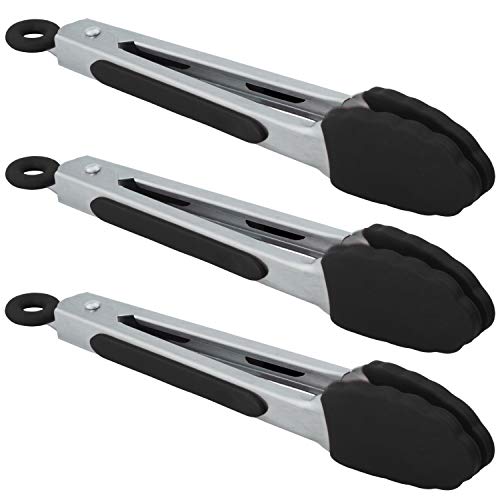 Hinmay Small Serving Tongs With Silicone Tips 7 Inch Mini Stainless Steel Food Tongs, Set Of 3 (Black) #TOP10