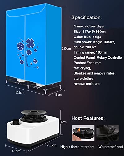 SND-A Asciugatrice - Asciugabiancheria Riscaldata A 3 Ripiani da 1000 W Asciugatrice Elettrica Portatile Pieghevole 160 Cm,Stendibiancheria per Guardaroba Timer Automatico Digitale,Blu - Image 7