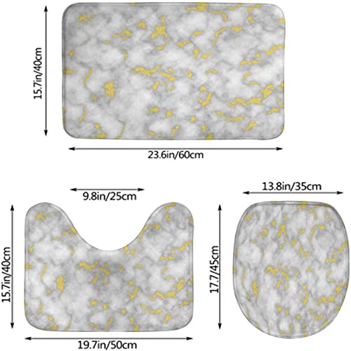 Badezimmerteppich-Set, 3-teilig, Trendige Marmor-Gold-Textur, elegant, waschbar, rutschfest, mit Rückenpolster, Konturteppich und Toilettendeckelbezug – Bild 4