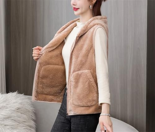 Chaleco de forro polar coral para mujer invierno con capucha 7