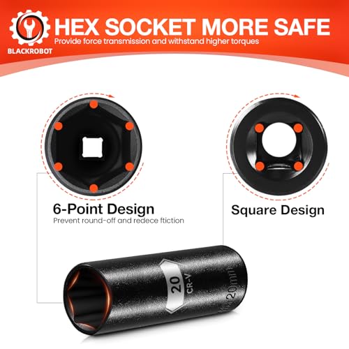 Image of 1 /2 Inch Drive 6-Point Deep Socket, 20mm Deep Impact Socket, CR-V Steel