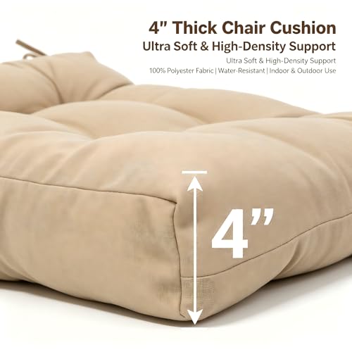 Image of QILLOWAY Outdoor Chair Cushion for Patio Furniture, Waterproof Patio Cushions Set of 2 with Ties, Fade Resistant Replacement Pads for Outdoor Rocking Chairs,Beige,Sand,Camel