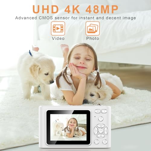 Image of Digital Camera, Camera for Kids, UHD 4K 48MP Point and Shoot Digital Cameras with 64GB SD Card and 16X Digital Zoom Anti Shake, Compact Portable Small Gift for Boys Girls Students