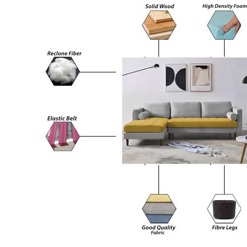 Image of Lezra LHS 4 Seater L Shape Sofa Set for Living Room (Yellow Grey Fabric) Premium Fabric Sofa