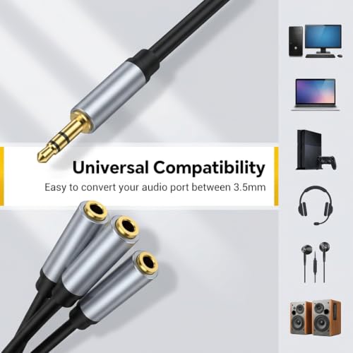 Image of Verilux 3 in 1 Headphone Splitter 3.5mm, 3.5mm(1 /8 inch) TRS 1 Male to 3 Female | 3-Way Stereo Splitter Cable, Dual Headphone Adapter Compatible with PS5, Xbox, Switch, PC Gaming Headsets, Phone, Tablet