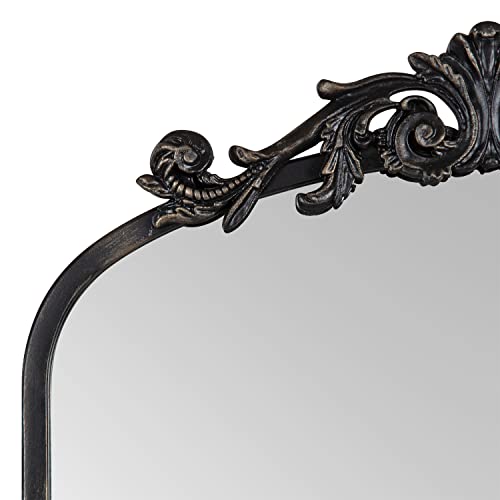 Image of Kate and Laurel Arendahl Vintage Glam Arched Tall Panel Mirror; 24 x 42; Antique Black; Traditional Baroque Large Body Wall Mirror with Ornate Garland Inspired Crown