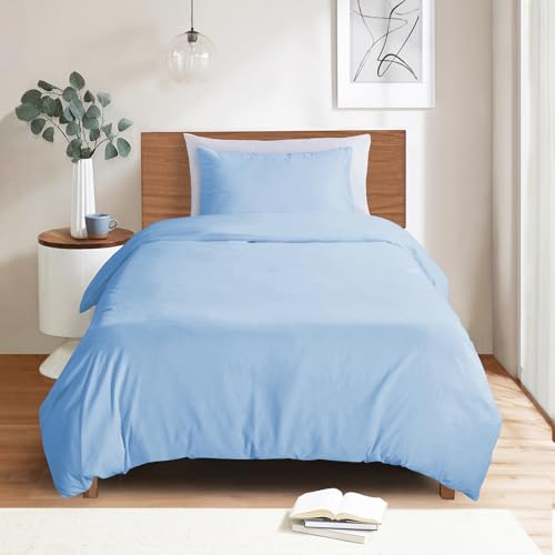 Image of Mejoroom Light Blue Twin Duvet Cover - Soft and Breathable Twin Bedding Sets with Zipper Closure, 2 Pieces, 1 Duvet Cover (68x90) and 1 Pillow case(20x26)